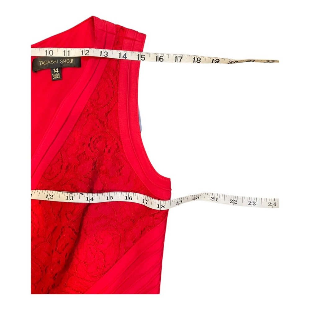 TADASHI SHOJI Women’s Red V-Neck Floral Lace Cocktail Midi Dress Size 14 - Picture 12 of 16